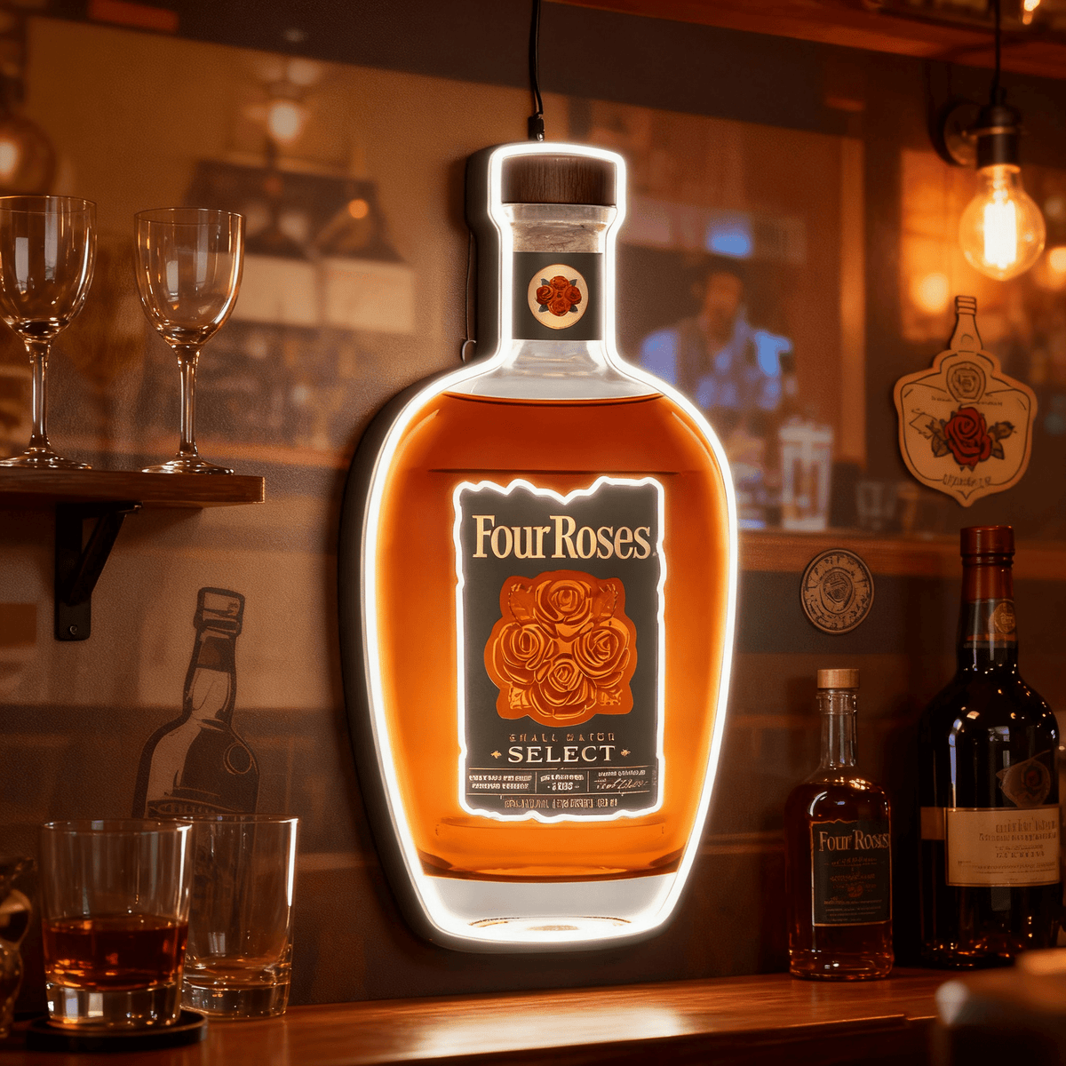 Bourbon Whiskey USB LED Neon Sign Bar Decor Man Cave Home Wall Art