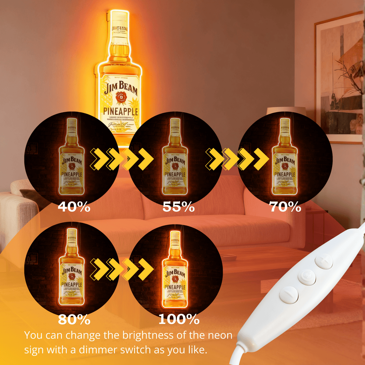 Bourbon Whiskey USB LED Neon Sign Bar Decor Man Cave Home Wall Art