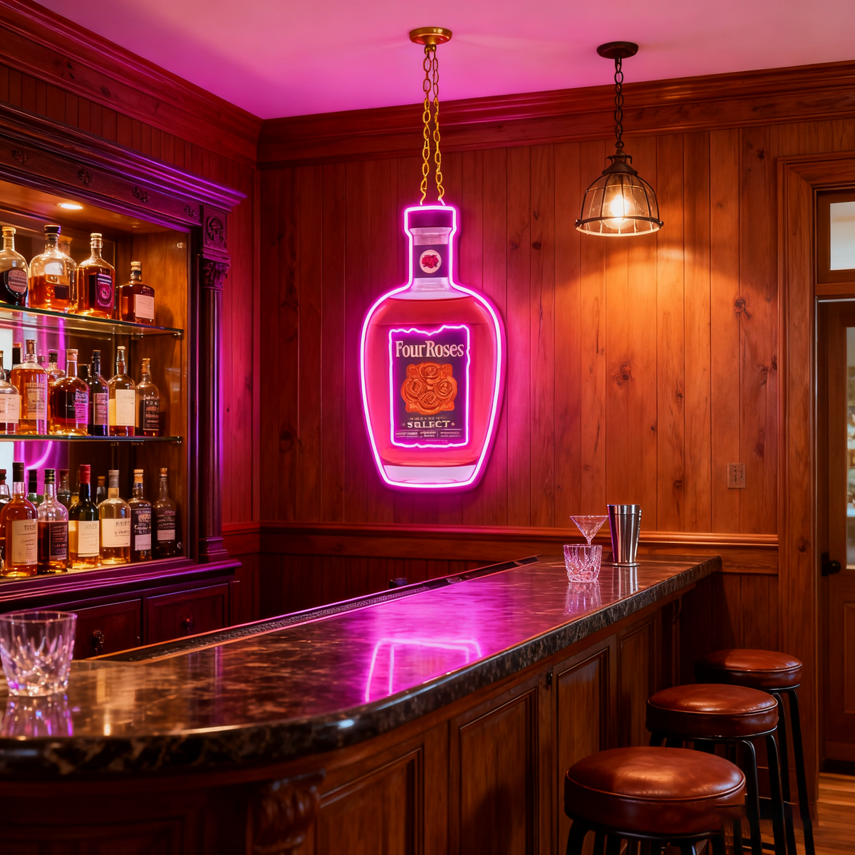 Bourbon Whiskey USB LED Neon Sign Bar Decor Man Cave Home Wall Art