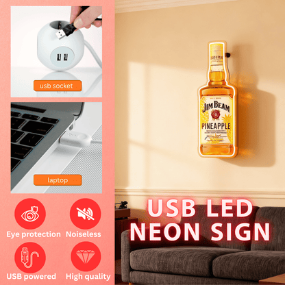 Bourbon Whiskey USB LED Neon Sign Bar Decor Man Cave Home Wall Art