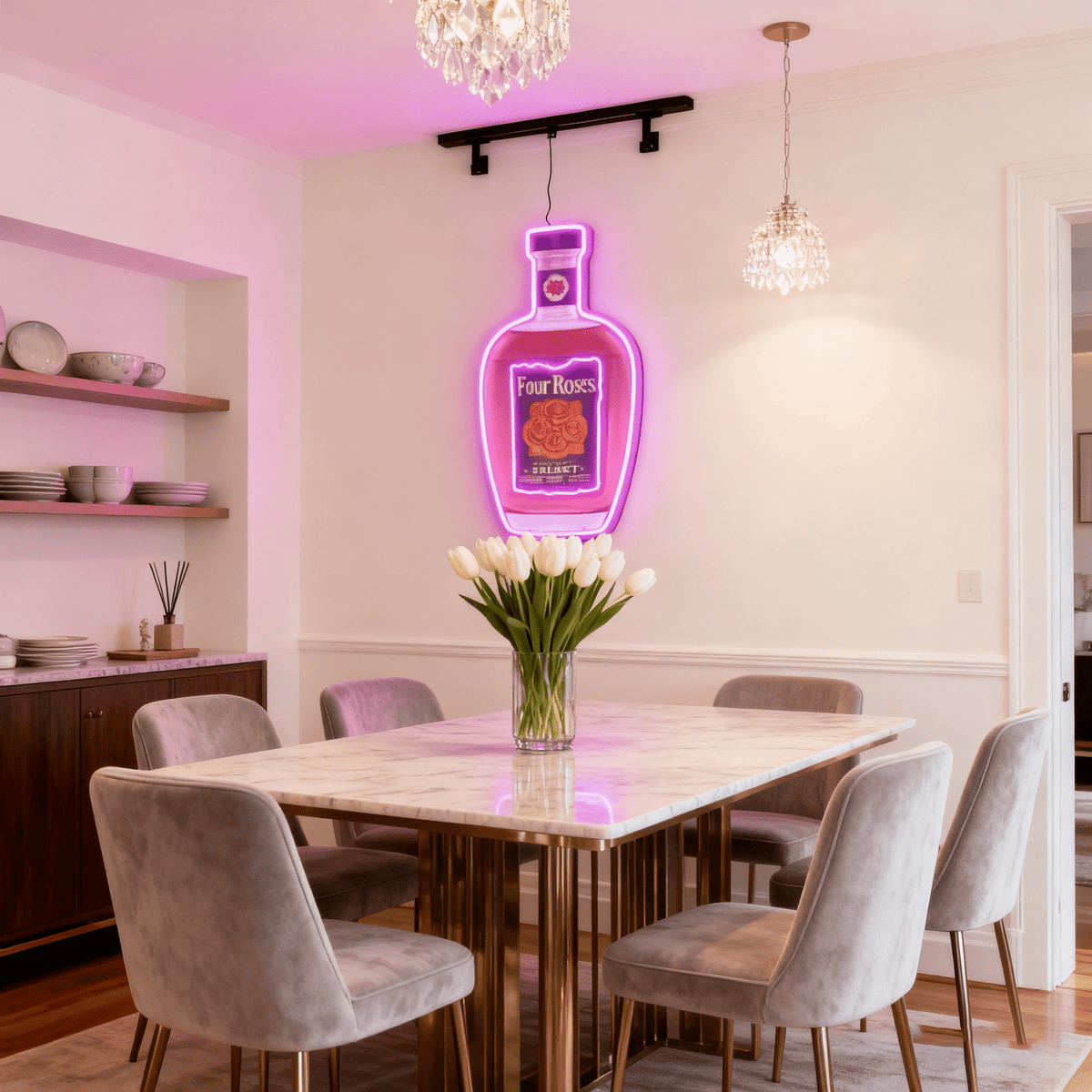 Bourbon Whiskey USB LED Neon Sign Bar Decor Man Cave Home Wall Art