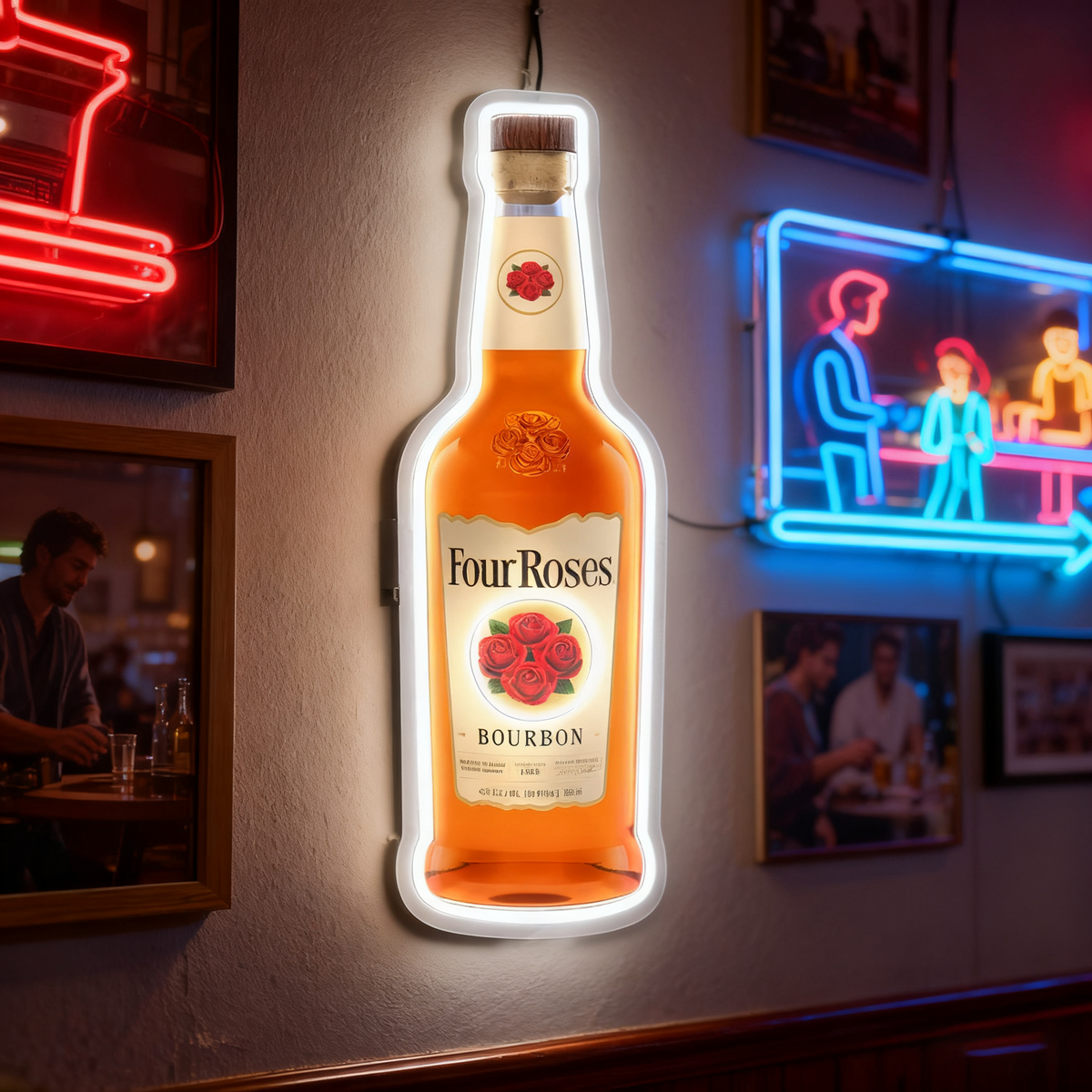 Bourbon Whiskey USB LED Neon Sign Bar Decor Man Cave Home Wall Art