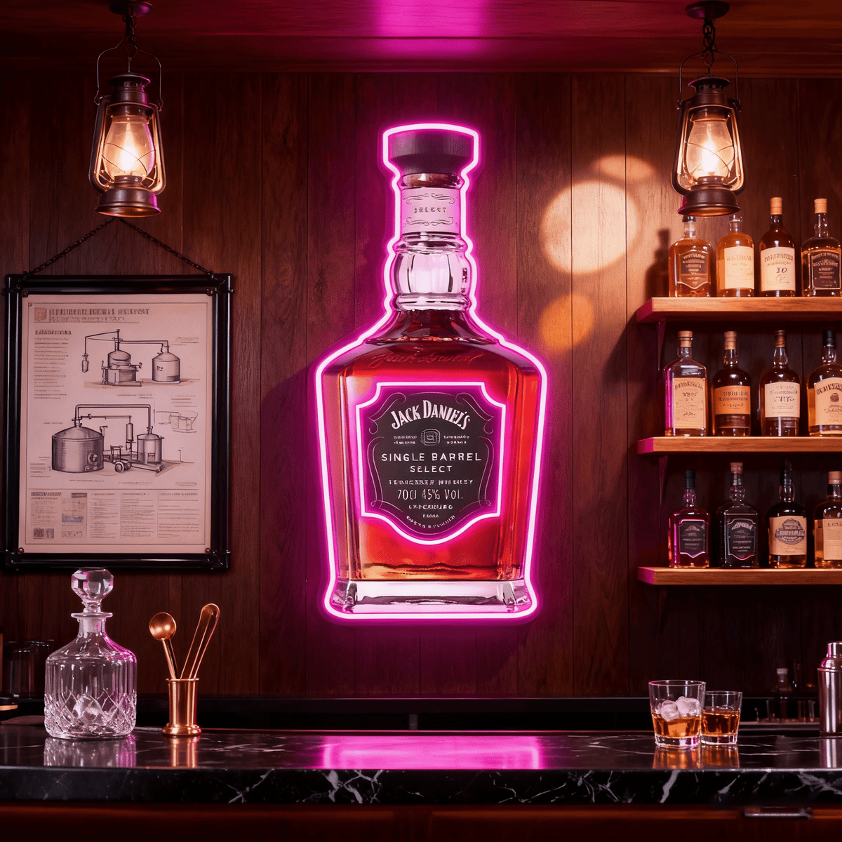 Bourbon Whiskey USB LED Neon Sign Bar Decor Man Cave Home Wall Art