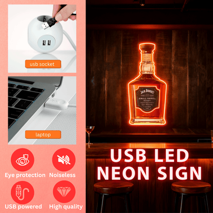 Bourbon Whiskey USB LED Neon Sign Bar Decor Man Cave Home Wall Art