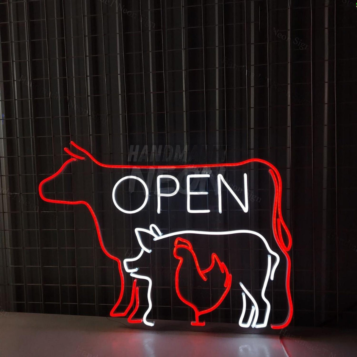 Open Cow Pig Chicken Meat Bbq Restaurant Led Sign