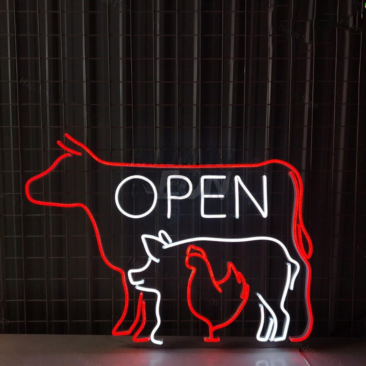 Open Cow Pig Chicken Meat Bbq Restaurant Led Sign