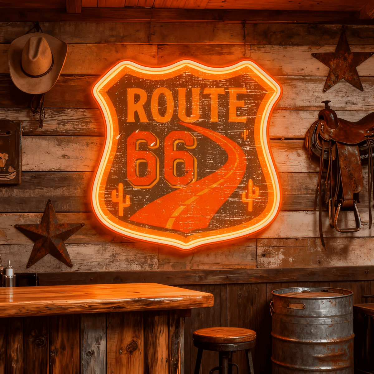 Route 66 Led Neon Sign USB American Retro Road Trip Lover Home Bar Wall Art