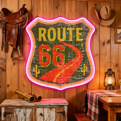 Route 66 Led Neon Sign USB American Retro Road Trip Lover Home Bar Wall Art