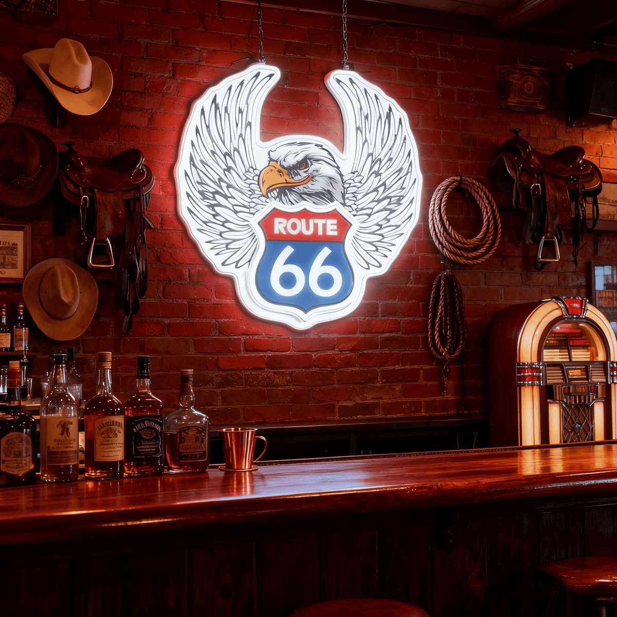 Route 66 Led Neon Sign USB American Retro Road Trip Lover Home Bar Wall Art