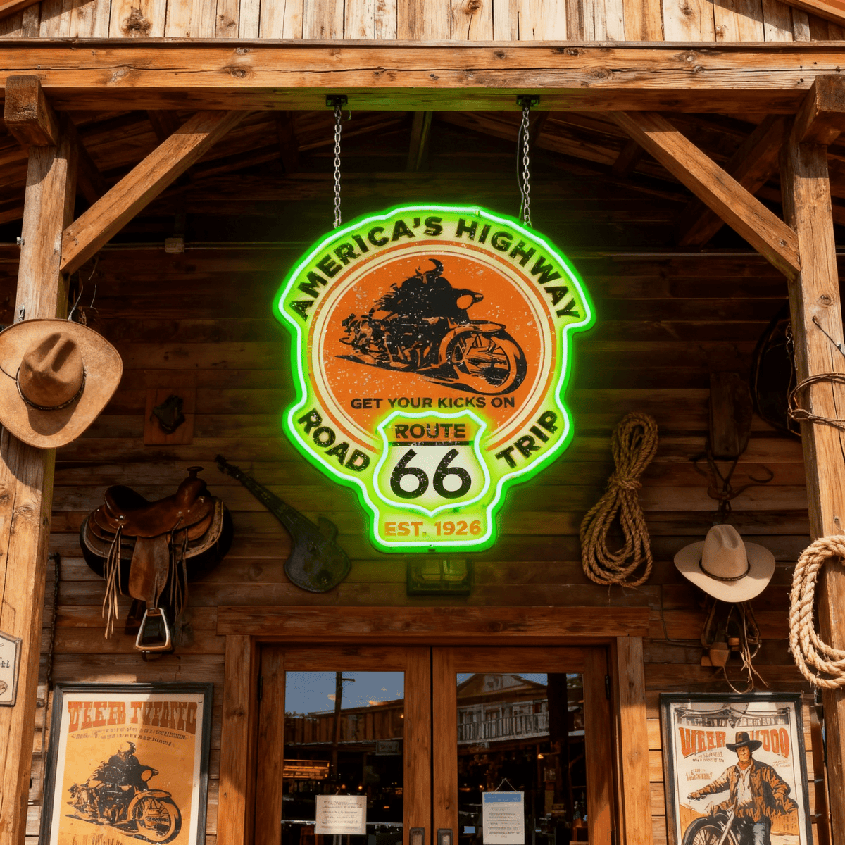 Route 66 Led Neon Sign USB American Retro Road Trip Lover Home Bar Wall Art