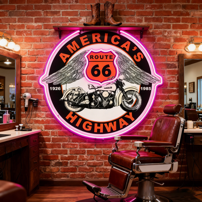 Route 66 Led Neon Sign USB American Retro Road Trip Lover Home Bar Wall Art