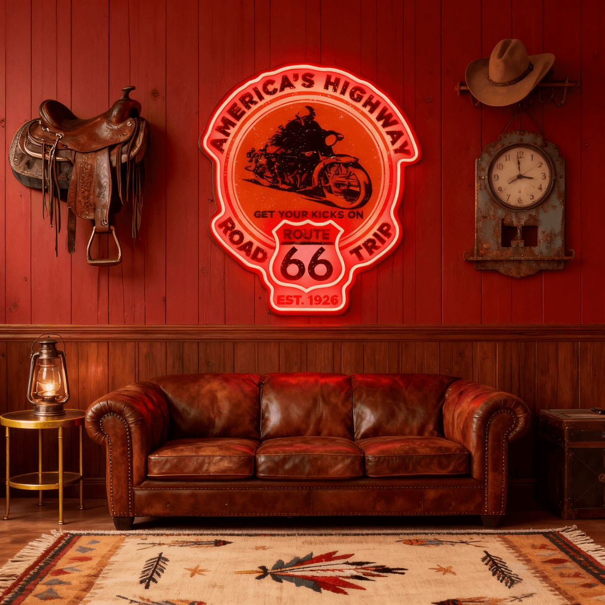 Route 66 Led Neon Sign USB American Retro Road Trip Lover Home Bar Wall Art