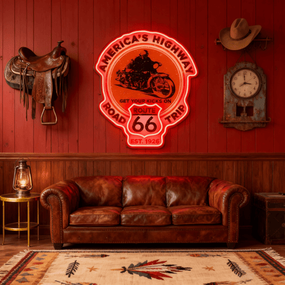 Route 66 Led Neon Sign USB American Retro Road Trip Lover Home Bar Wall Art