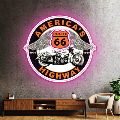 Route 66 Led Neon Sign USB American Retro Road Trip Lover Home Bar Wall Art