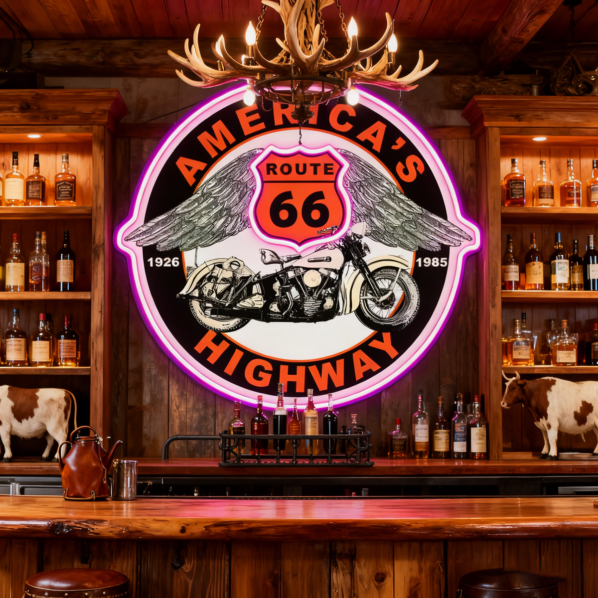 Route 66 Led Neon Sign USB American Retro Road Trip Lover Home Bar Wall Art