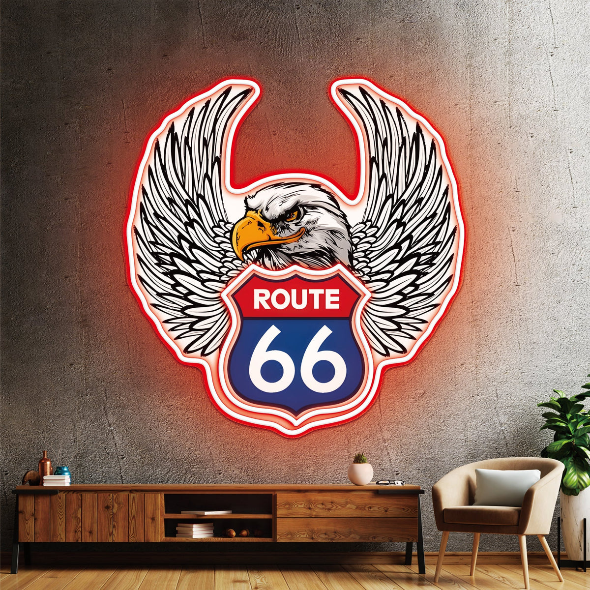 Route 66 Led Neon Sign USB American Retro Road Trip Lover Home Bar Wall Art