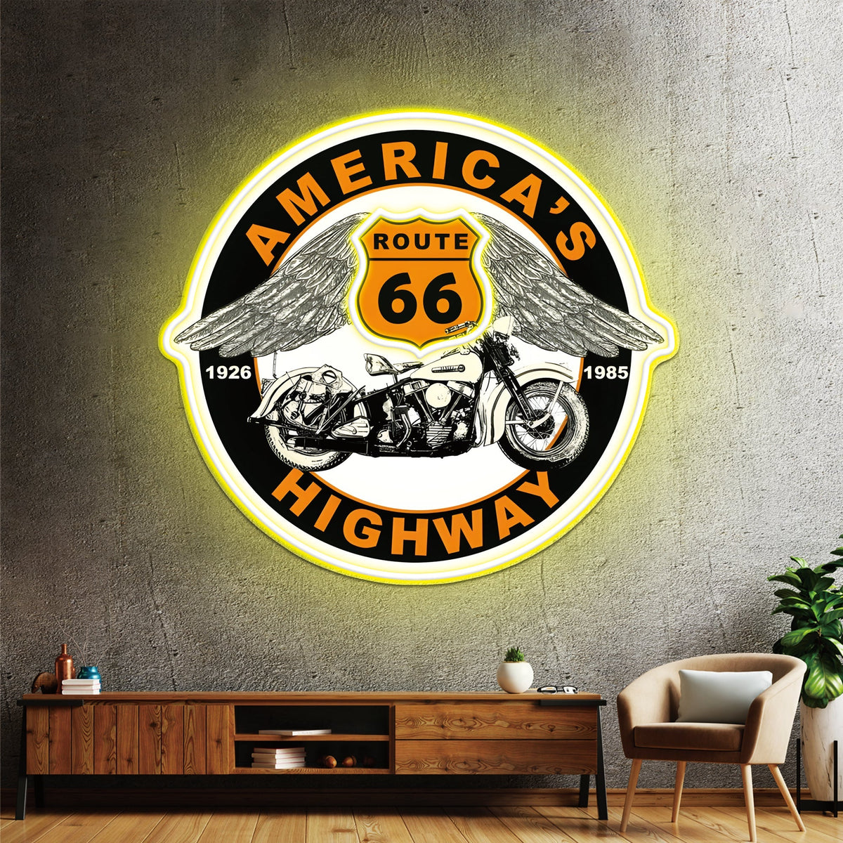 Route 66 Led Neon Sign USB American Retro Road Trip Lover Home Bar Wall Art