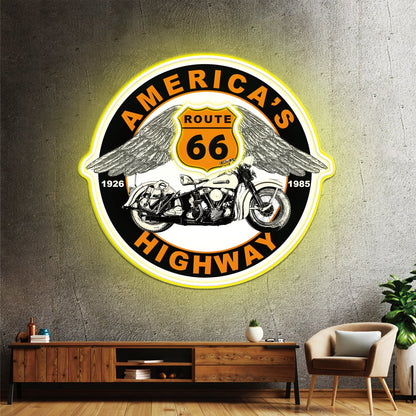 Route 66 Led Neon Sign USB American Retro Road Trip Lover Home Bar Wall Art