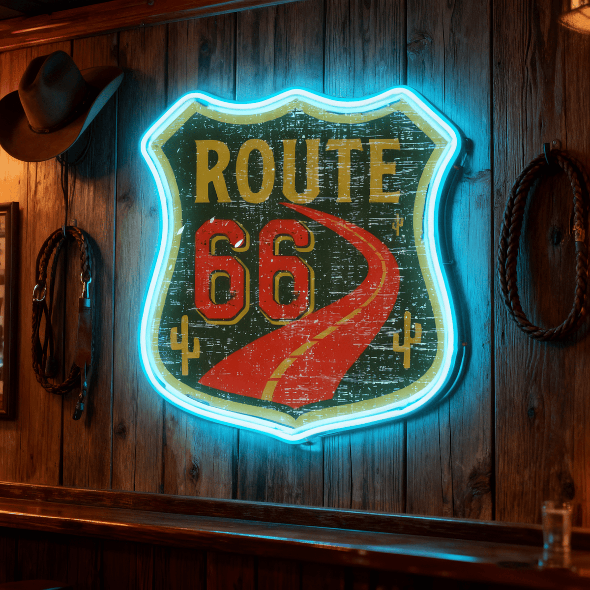 Route 66 Led Neon Sign USB American Retro Road Trip Lover Home Bar Wall Art