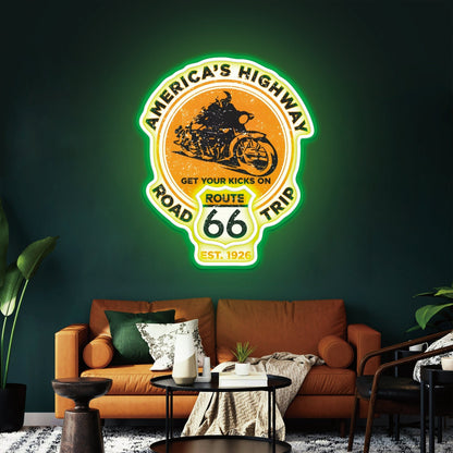 Route 66 Led Neon Sign USB American Retro Road Trip Lover Home Bar Wall Art