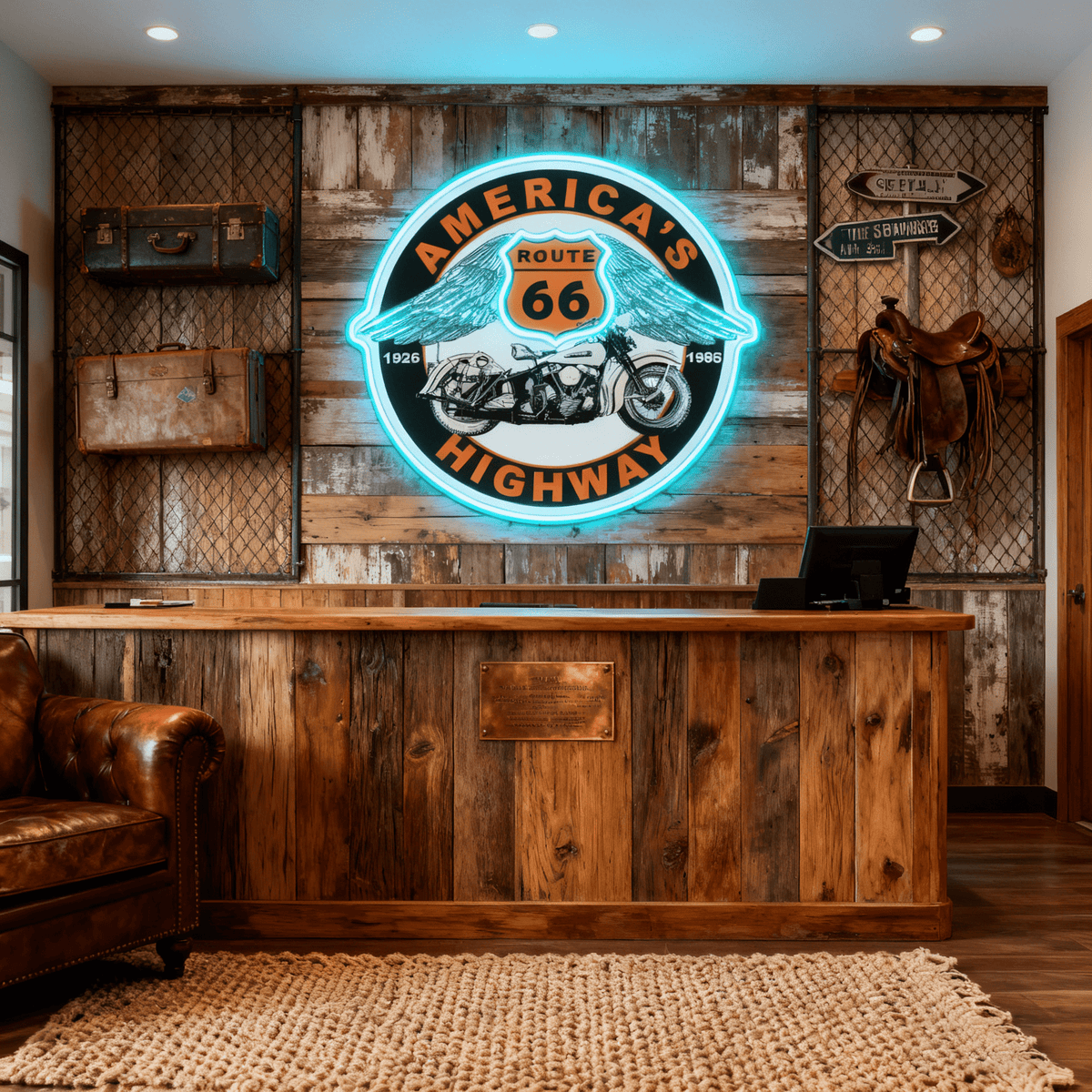 Route 66 Led Neon Sign USB American Retro Road Trip Lover Home Bar Wall Art
