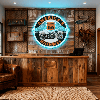 Route 66 Led Neon Sign USB American Retro Road Trip Lover Home Bar Wall Art