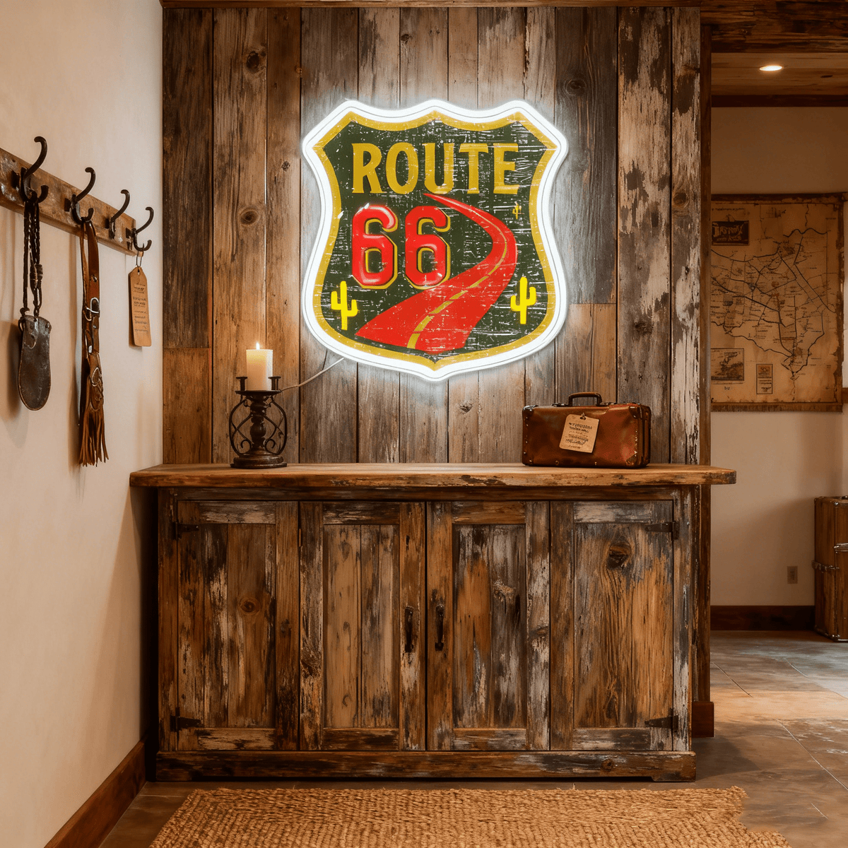 Route 66 Led Neon Sign USB American Retro Road Trip Lover Home Bar Wall Art
