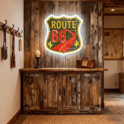 Route 66 Led Neon Sign USB American Retro Road Trip Lover Home Bar Wall Art
