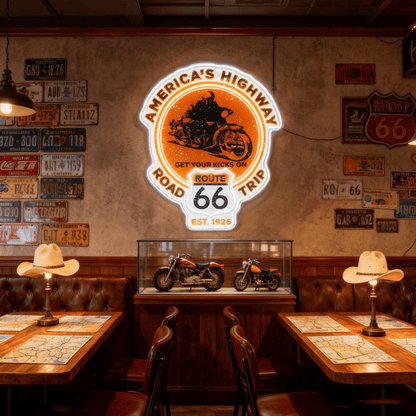 Route 66 Led Neon Sign USB American Retro Road Trip Lover Home Bar Wall Art