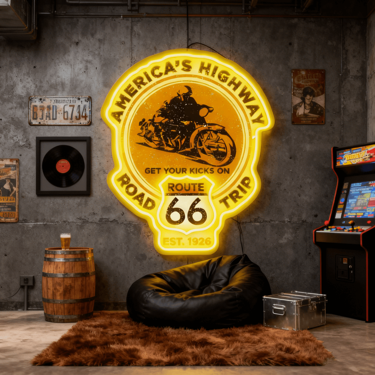 Route 66 Led Neon Sign USB American Retro Road Trip Lover Home Bar Wall Art