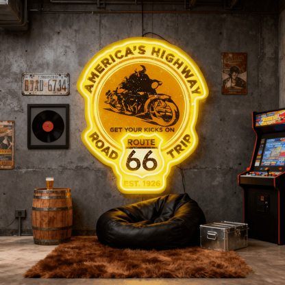 Route 66 Led Neon Sign USB American Retro Road Trip Lover Home Bar Wall Art