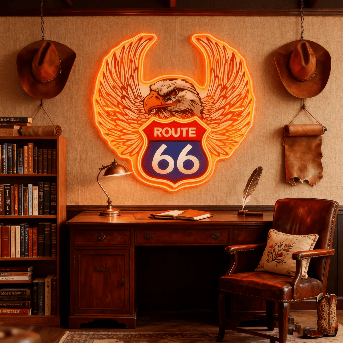 Route 66 Led Neon Sign USB American Retro Road Trip Lover Home Bar Wall Art