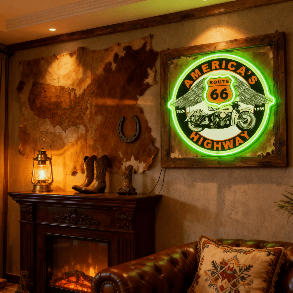 Route 66 Led Neon Sign USB American Retro Road Trip Lover Home Bar Wall Art