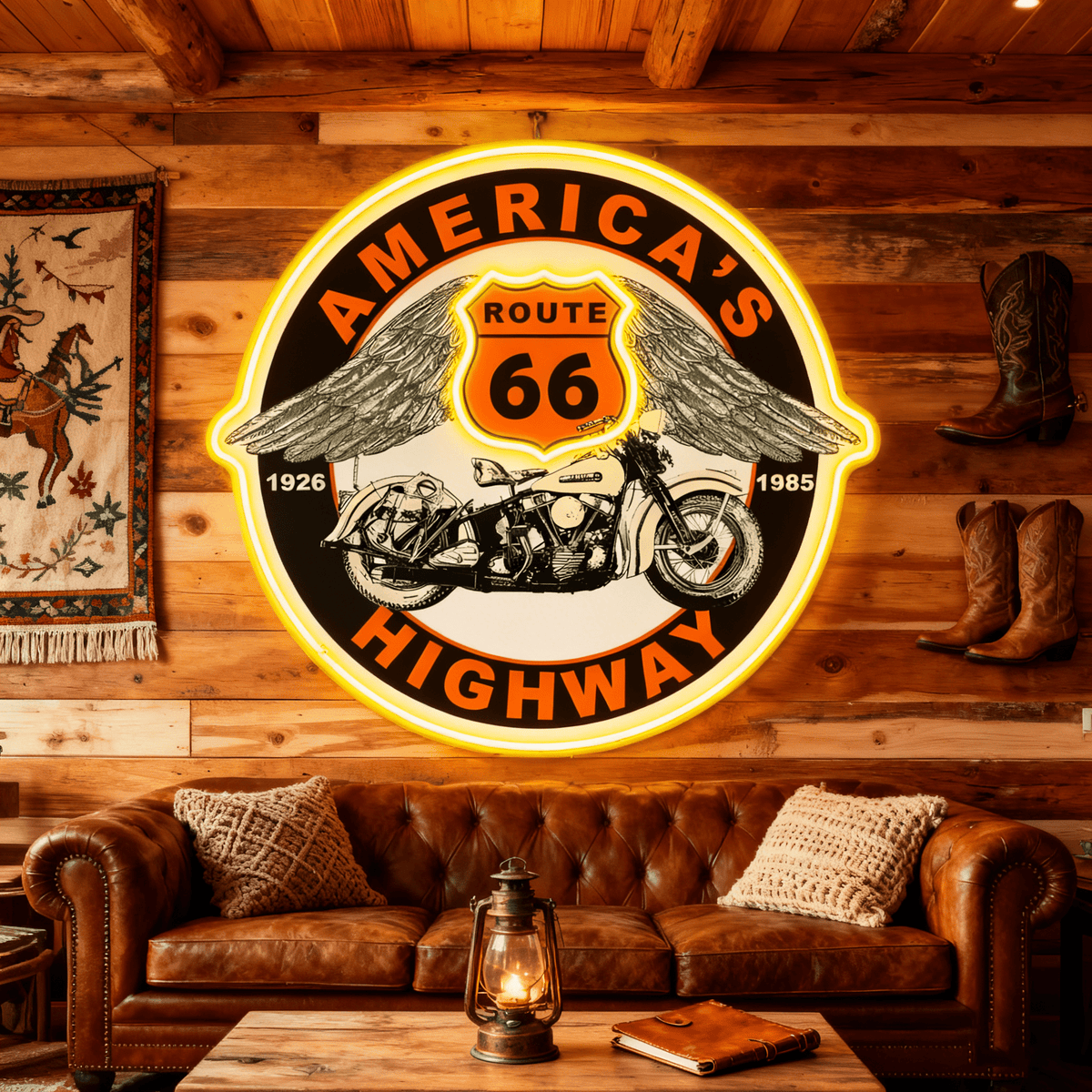 Route 66 Led Neon Sign USB American Retro Road Trip Lover Home Bar Wall Art