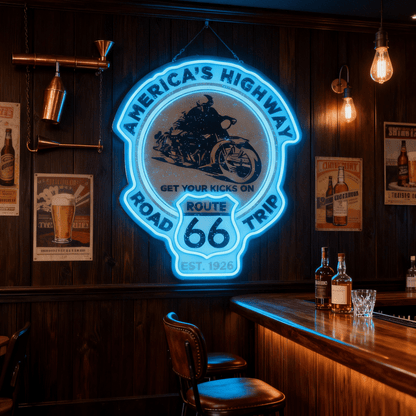 Route 66 Led Neon Sign USB American Retro Road Trip Lover Home Bar Wall Art