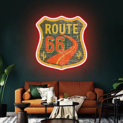 Route 66 Led Neon Sign USB American Retro Road Trip Lover Home Bar Wall Art