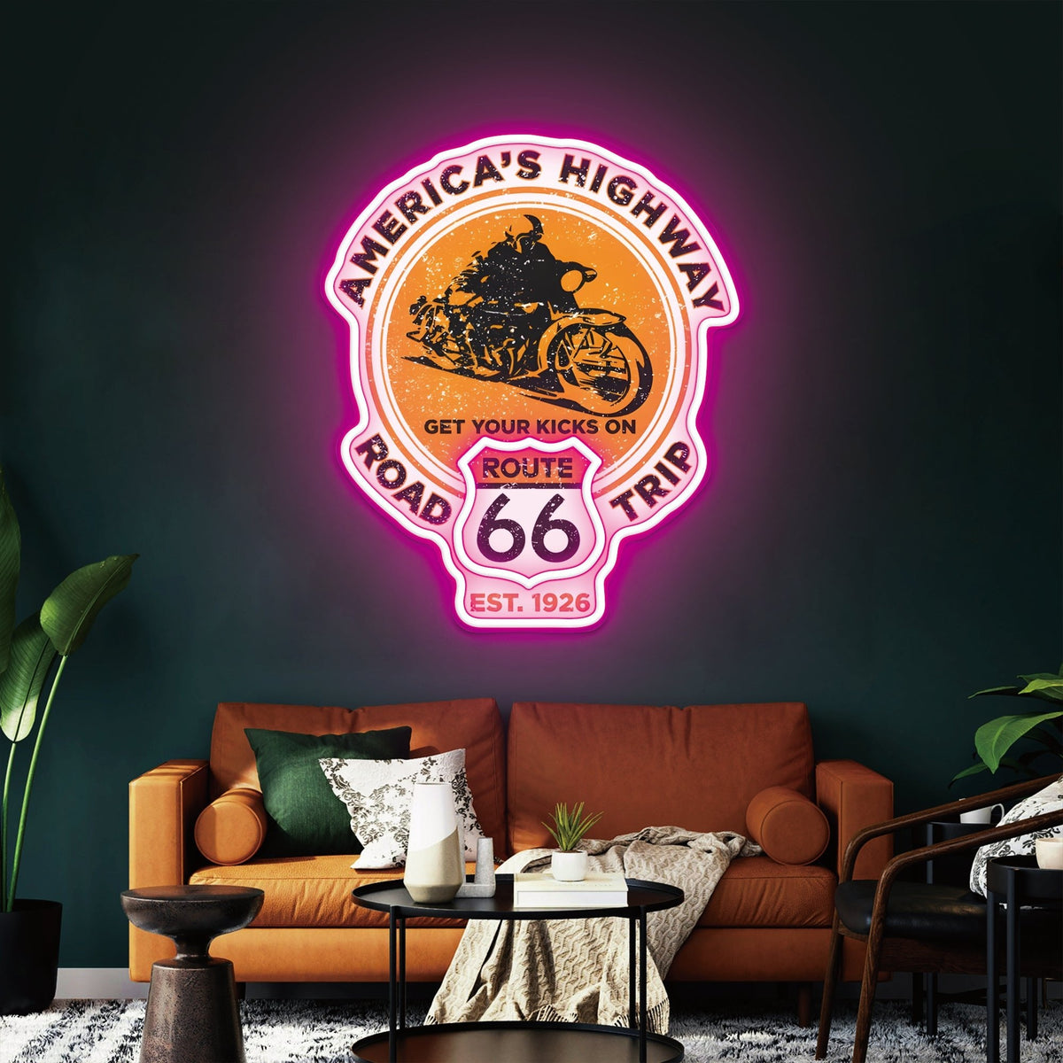 Route 66 Led Neon Sign USB American Retro Road Trip Lover Home Bar Wall Art
