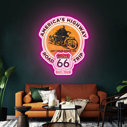 Route 66 Led Neon Sign USB American Retro Road Trip Lover Home Bar Wall Art