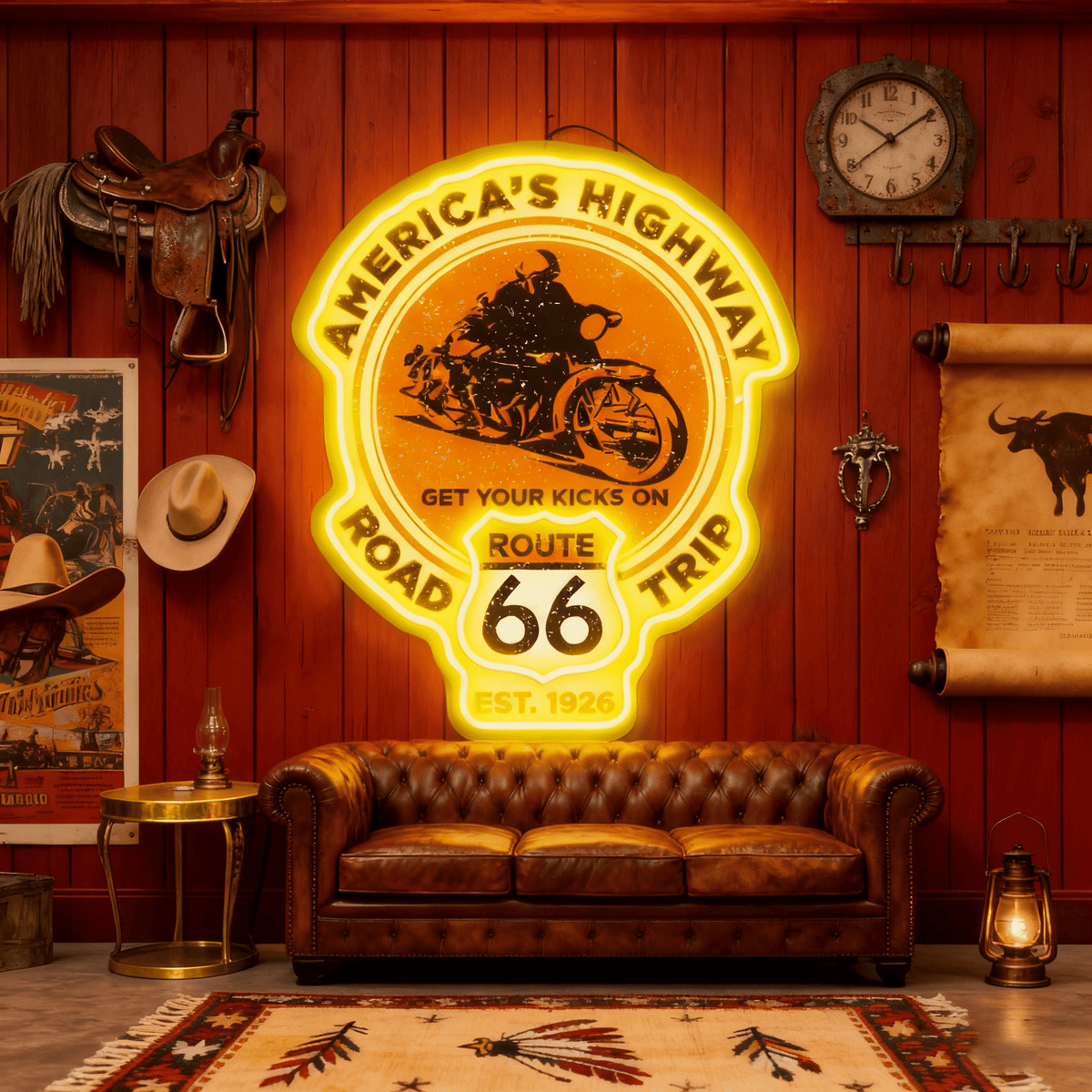 Route 66 Led Neon Sign USB American Retro Road Trip Lover Home Bar Wall Art