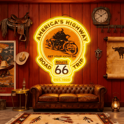 Route 66 Led Neon Sign USB American Retro Road Trip Lover Home Bar Wall Art