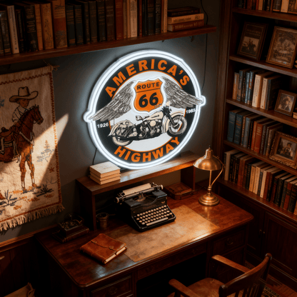 Route 66 Led Neon Sign USB American Retro Road Trip Lover Home Bar Wall Art