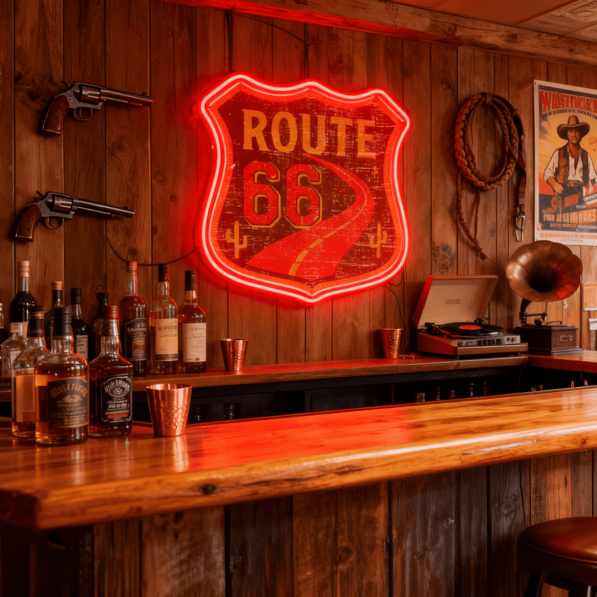 Route 66 Led Neon Sign USB American Retro Road Trip Lover Home Bar Wall Art