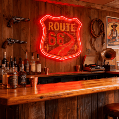Route 66 Led Neon Sign USB American Retro Road Trip Lover Home Bar Wall Art