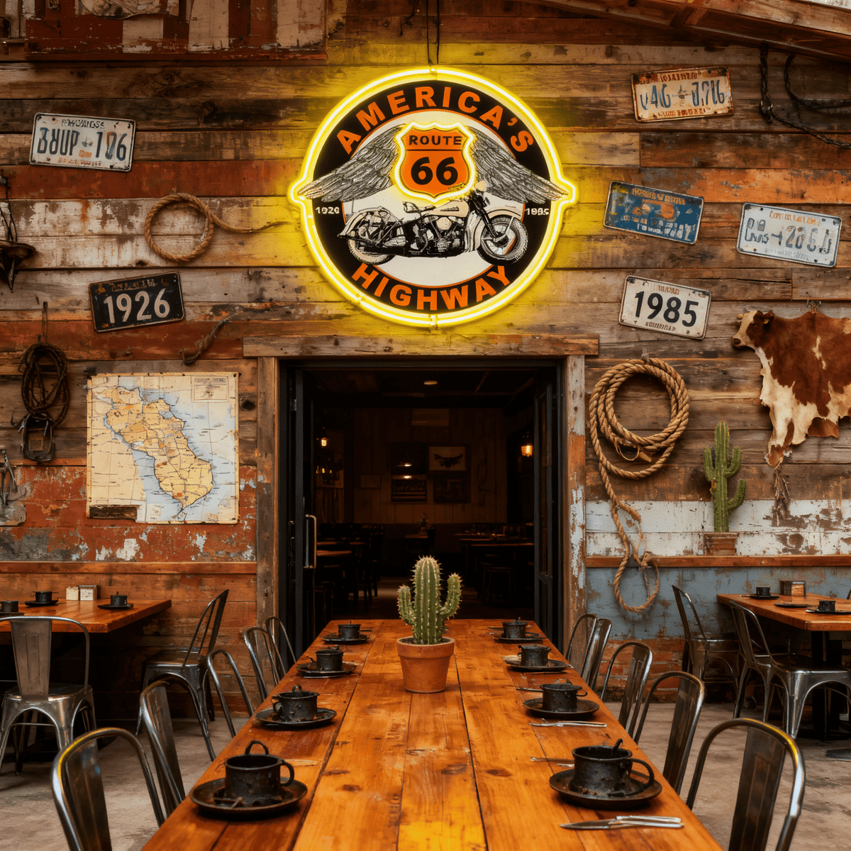 Route 66 Led Neon Sign USB American Retro Road Trip Lover Home Bar Wall Art