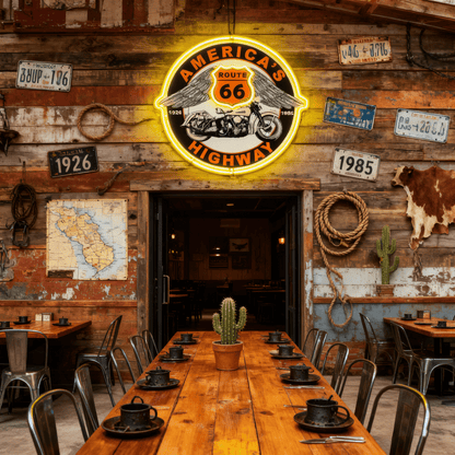 Route 66 Led Neon Sign USB American Retro Road Trip Lover Home Bar Wall Art