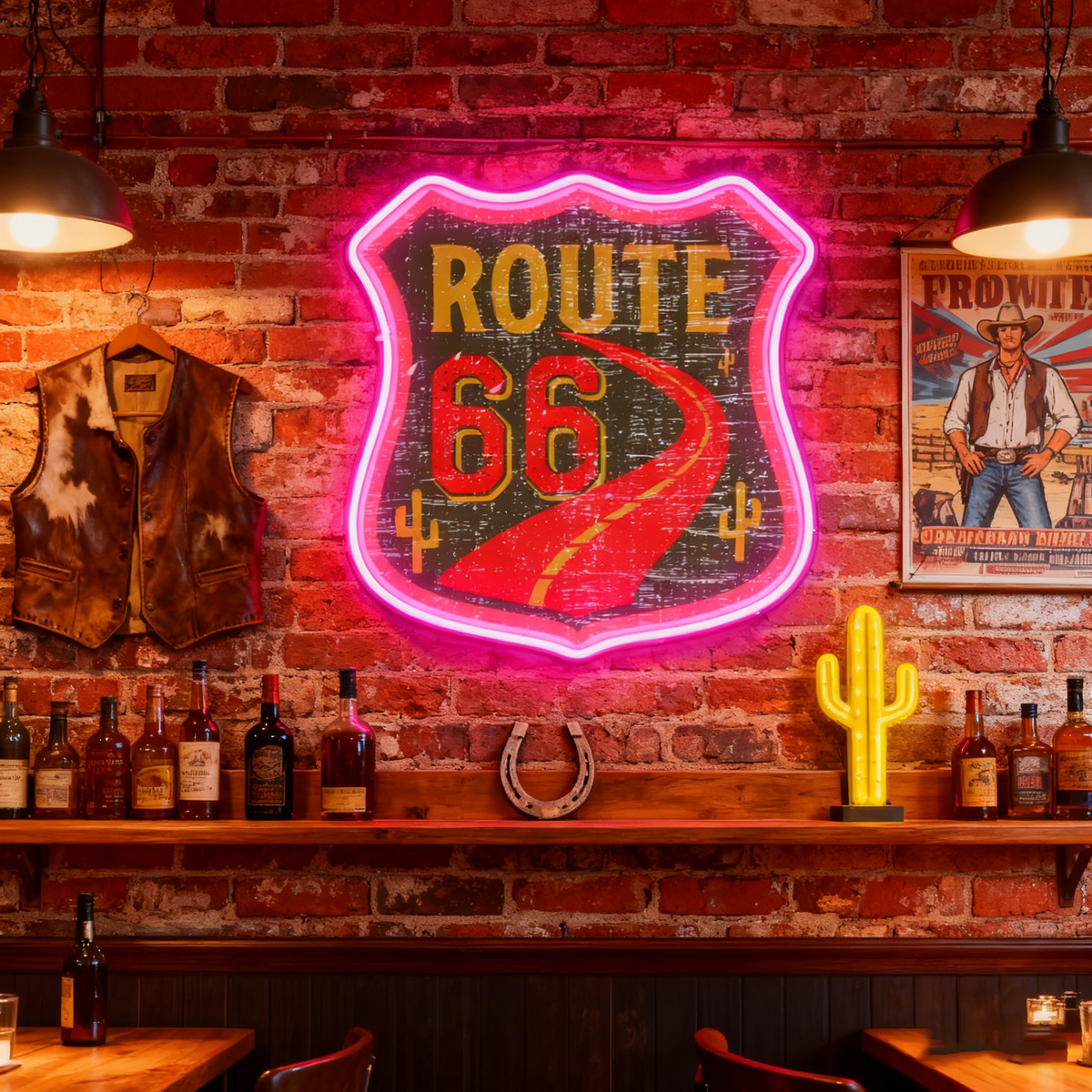 Route 66 Led Neon Sign USB American Retro Road Trip Lover Home Bar Wall Art