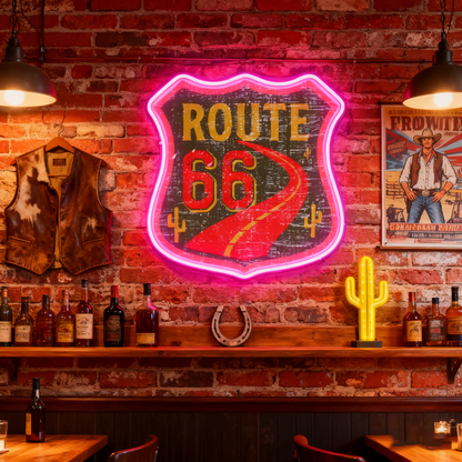 Route 66 Led Neon Sign USB American Retro Road Trip Lover Home Bar Wall Art
