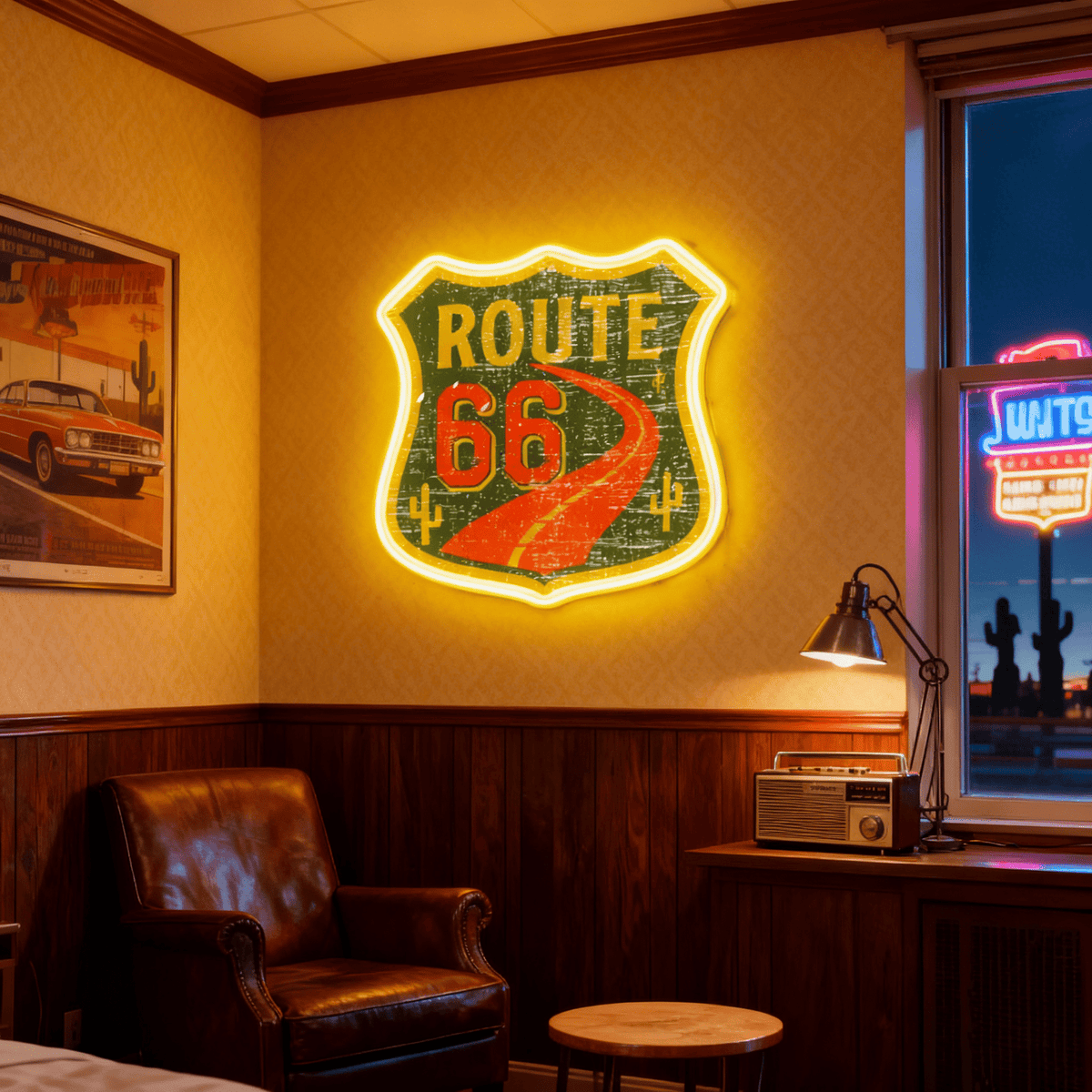 Route 66 Led Neon Sign USB American Retro Road Trip Lover Home Bar Wall Art
