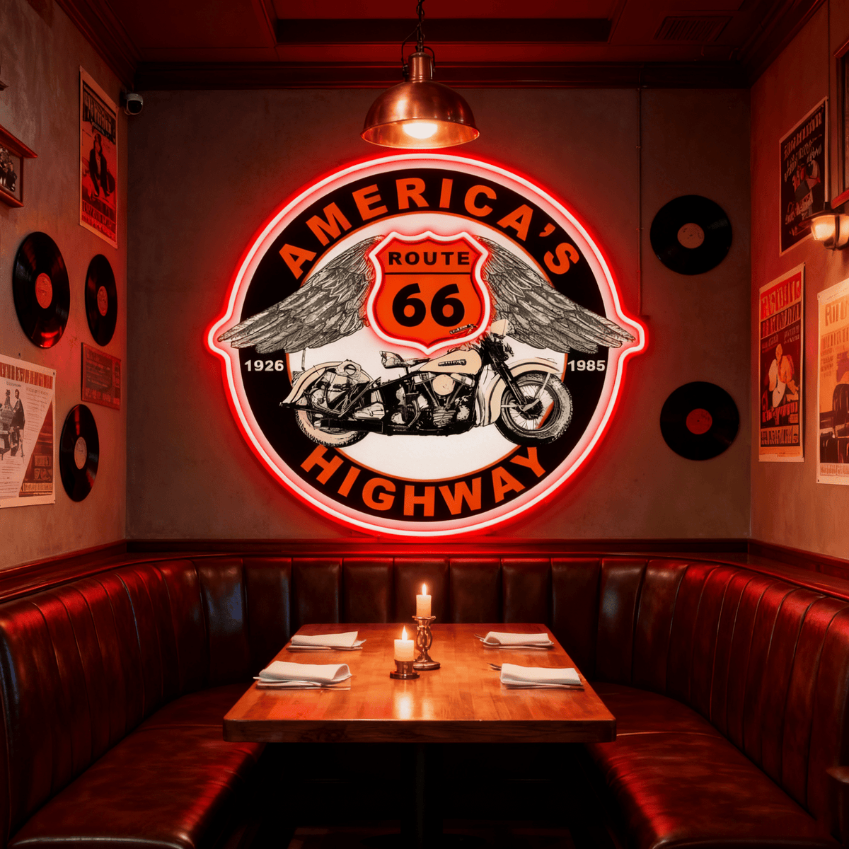 Route 66 Led Neon Sign USB American Retro Road Trip Lover Home Bar Wall Art