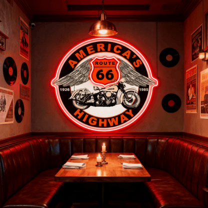 Route 66 Led Neon Sign USB American Retro Road Trip Lover Home Bar Wall Art